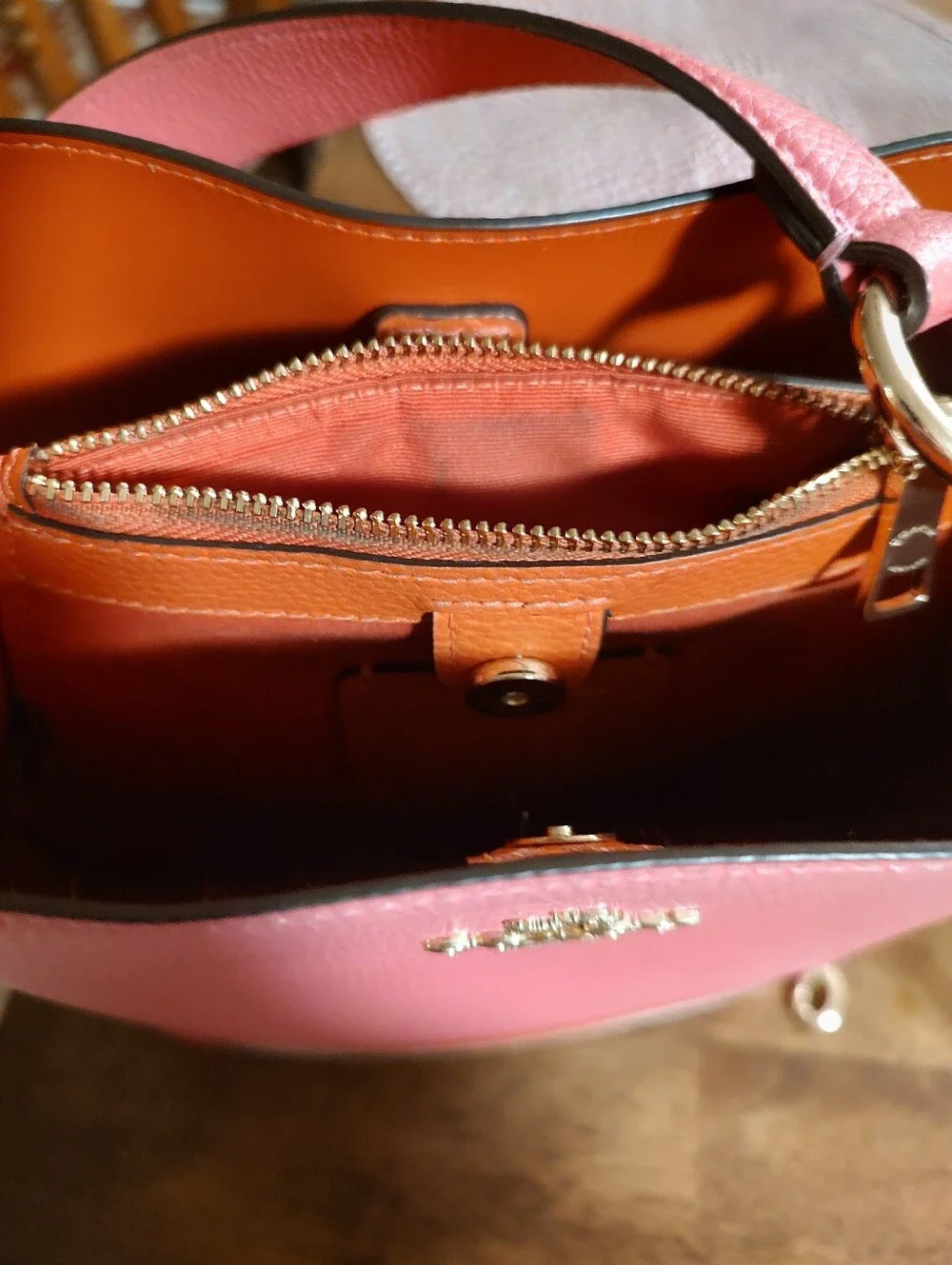 Coach Pink Pebbled Leather Shoulder Bag with Stripe Trim
